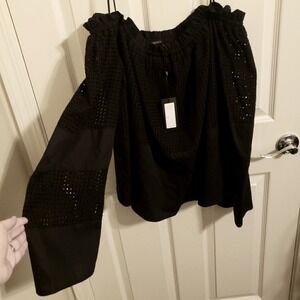 Vertigo off the shoulder eyelet blouse- black- Large- NWT!
